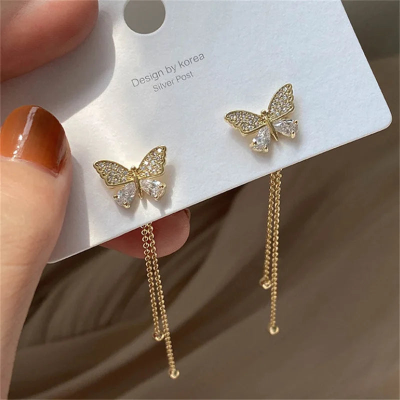 Butterfly Tassel Drop Earrings Vintage Jewelry Wedding Bridal Accessories