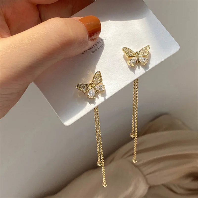 Butterfly Tassel Drop Earrings Vintage Jewelry Wedding Bridal Accessories