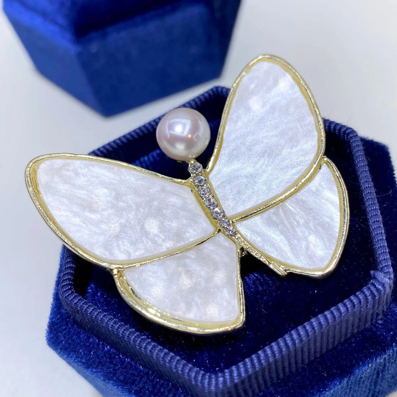 Butterfly Brooch Natural Mother-of-Pearl Freshwater Coat Pin