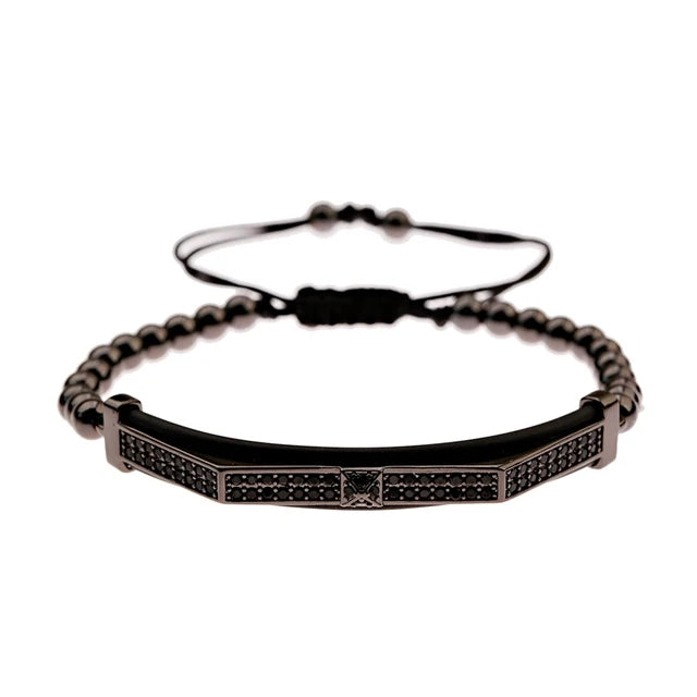 Adjustable Braided Beads Bracelet for Men CZ Zircon Charm Bracelets