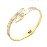 CZ Crystals Shell Stainless Steel Bracelet Snake Open Cuff Bangle