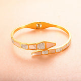 CZ Crystals Shell Stainless Steel Bracelet Snake Open Cuff Bangle