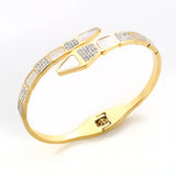 CZ Crystals Shell Stainless Steel Bracelet Snake Open Cuff Bangle