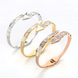 CZ Crystals Shell Stainless Steel Bracelet Snake Open Cuff Bangle