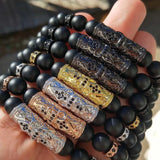 CZ Tube Bracelet Men Fleur De Lis Agates Stone Beaded Bracelets