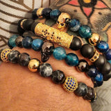 CZ Tube Bracelet Men Fleur De Lis Agates Stone Beaded Bracelets