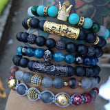 CZ Tube Bracelet Men Fleur De Lis Agates Stone Beaded Bracelets