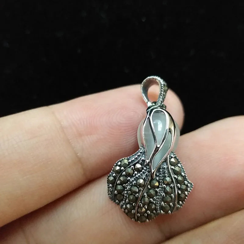 Cabbage Thai Silver Necklace Pendant 925 Silver Vintage Pendant for Women