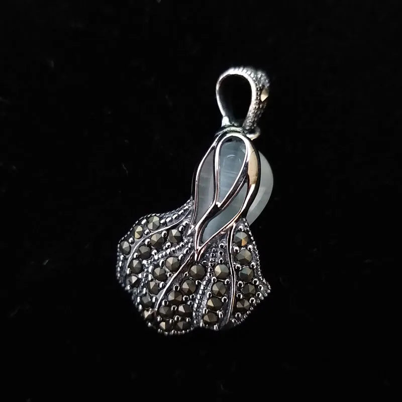 Cabbage Thai Silver Necklace Pendant 925 Silver Vintage Pendant for Women