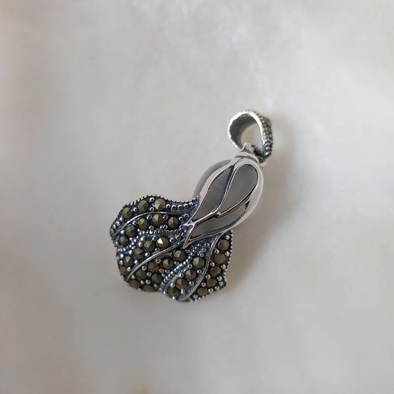 Cabbage Thai Silver Necklace Pendant 925 Silver Vintage Pendant for Women