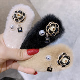 Camellia Flower Plush Pearl Hair Clips Hairpins Headwear Hair Accessories