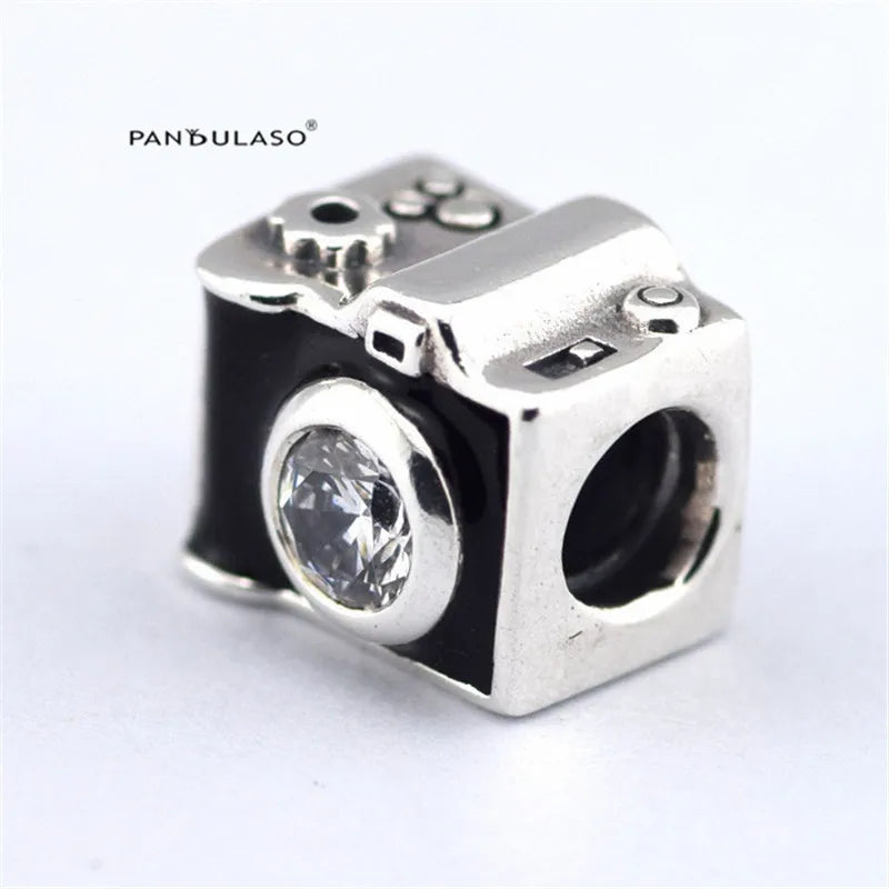 Camera Charm With CZ for 925 Silver Bracelets - Jewelry Making