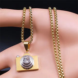 Camera Pendant Necklace Stainless Steel Crystal Necklaces Chain