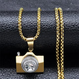 Camera Pendant Necklace Stainless Steel Crystal Necklaces Chain