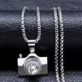 Camera Pendant Necklace Stainless Steel Crystal Necklaces Chain