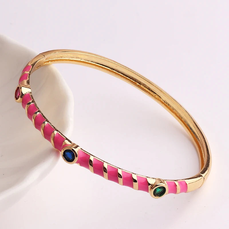 Colorful Bangle Bracelet 18K Plated Statement Jewelry