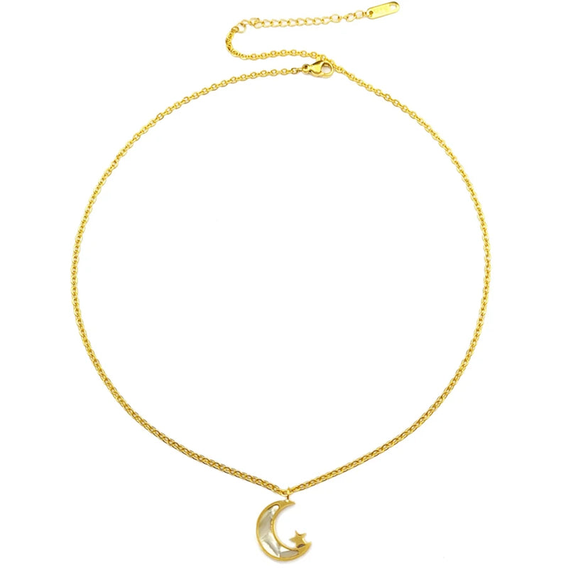 Delicate Initial Necklace Star Moon Collar Chain Stainless Steel Pendant Jewelry