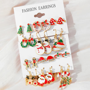 Christmas Earring Set Snowflake Tree Snowman Bell Ball Earrings