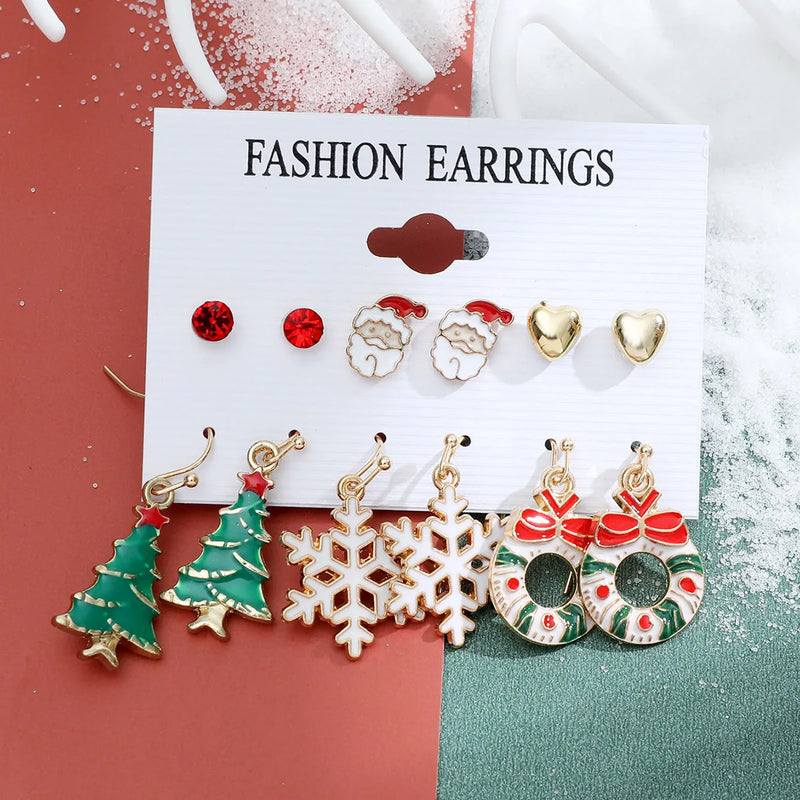 Christmas Earring Set Snowflake Tree Snowman
