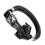 Stainless Steel Lion Leather Bracelet Double Wrap Bangles Men Women