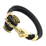 Stainless Steel Lion Leather Bracelet Double Wrap Bangles Men Women