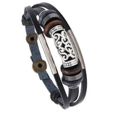 Vintage Leather Cuff Bracelet with Alloy Charms Wrap Wristbands