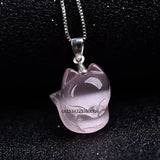 Cat Eye Stone Fox Pendant Necklace Chinese Hand-Carved Healing Luck Gift