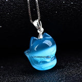 Cat Eye Stone Fox Pendant Necklace Chinese Hand-Carved Healing Luck Gift