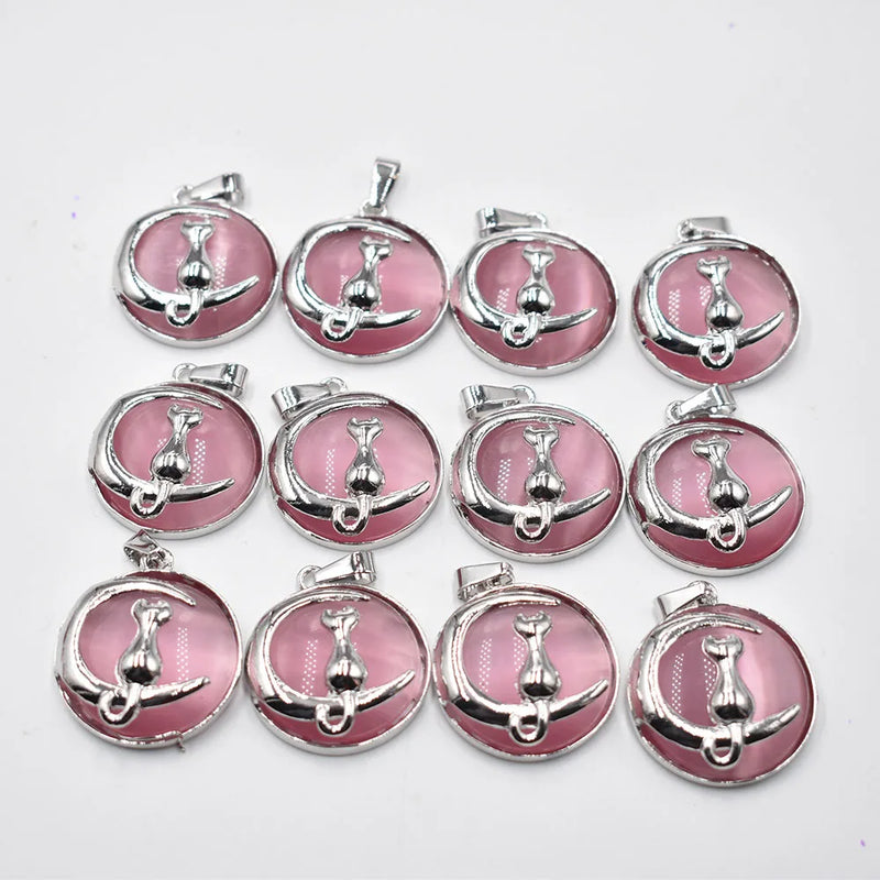 Cat Moon Pendant for Necklace Kitten Lucky Jewelry 12pcs/lot
