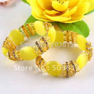 Cat's Eye Bead Stretch Bracelet Yellow Crystal Beads