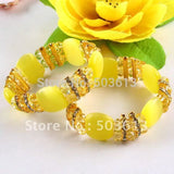 Cat's Eye Bead Stretch Bracelet Yellow Crystal Beads