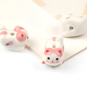 Colorful Ceramic Cat Animal Beads Pendant 15x20mm