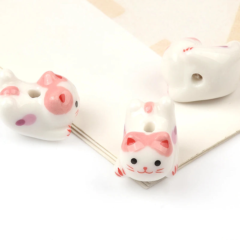Colorful Ceramic Cat Animal Beads Pendant 15x20mm