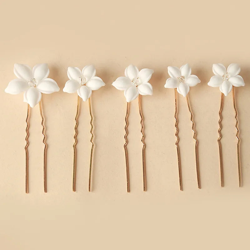 Ceramic Flower Bride Hair Pins Wedding Tiara Head Ornaments
