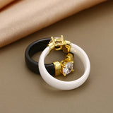Ceramic Zircon 6MM Ring with Stainless Steel Jewelry for Women