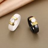 Ceramic Zircon 6MM Ring with Stainless Steel Jewelry for Women