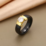 Ceramic Zircon 6MM Ring with Stainless Steel Jewelry for Women