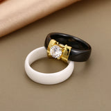 Ceramic Zircon 6MM Ring with Stainless Steel Jewelry for Women