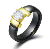 Ceramic Zircon 6MM Ring with Stainless Steel Jewelry for Women