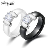 Ceramic Zircon 6MM Ring with Stainless Steel Jewelry for Women