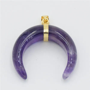 Labradorite Tiger Eye Crystal Crescent Moon Necklace Pendant