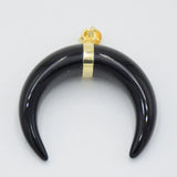 Labradorite Tiger Eye Crystal Crescent Moon Necklace Pendant