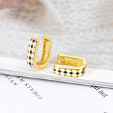 925 Silver Minimalist Square Hoop Earrings Enamel Geometric Design