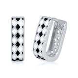 925 Silver Minimalist Square Hoop Earrings Enamel Geometric Design