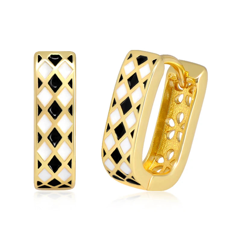 925 Silver Minimalist Square Hoop Earrings Enamel Geometric Design