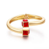 Geometric Square Crystal Charm Open Bangle Bracelet