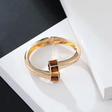 Geometric Square Crystal Charm Open Bangle Bracelet