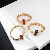 Geometric Square Crystal Charm Open Bangle Bracelet