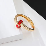 Geometric Square Crystal Charm Open Bangle Bracelet