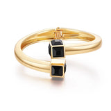 Geometric Square Crystal Charm Open Bangle Bracelet